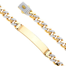 Load image into Gallery viewer, 14K Yellow 9.5mm Hollow Cuban CZ Monaco Bracelet with Plain ID