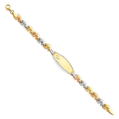 14K Tricolor Light Stampato ID Bracelet-6 inches