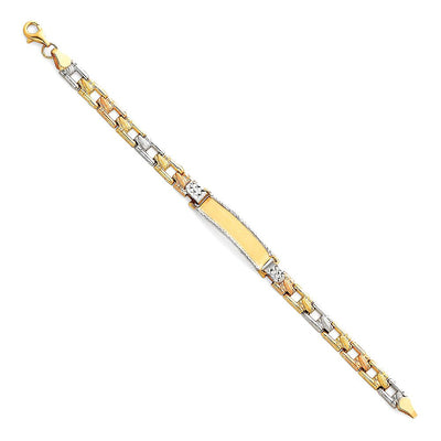 14K Tricolor Light Stampato ID Bracelet