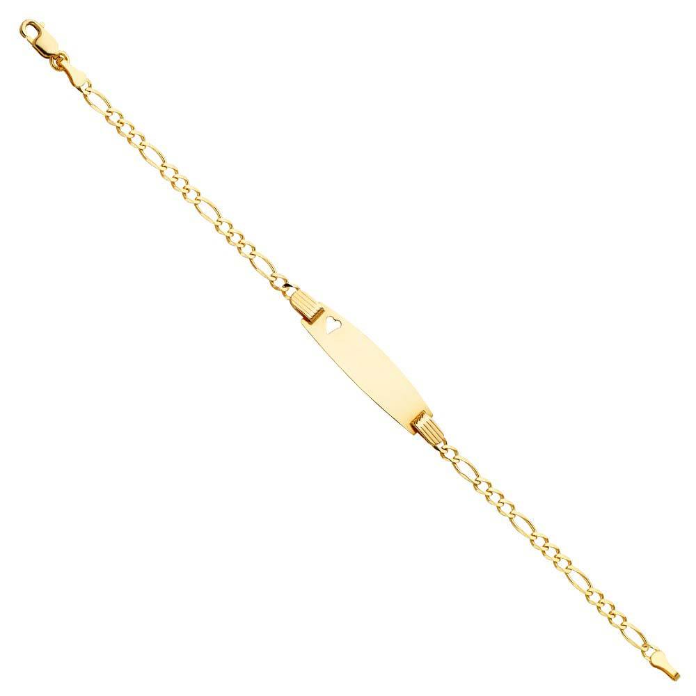 14K Yellow Gold Figaro 3+1 Baby Oval ID with Heart Bracelet