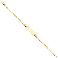 14K Yellow Gold Figaro 3+1 Baby Oval ID with Heart Bracelet