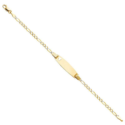 14K Two Tone Gold Figaro 3+1 WP Baby Oval ID with Heart Bracelet