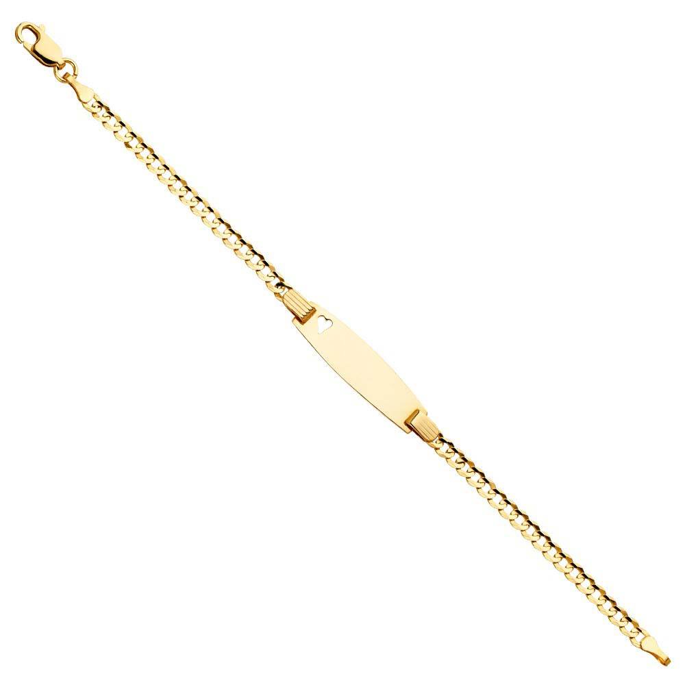 14K Yellow Gold Cuban Baby Oval ID with Heart Bracelet
