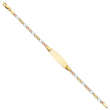 Load image into Gallery viewer, 14K Tri Color Gold Figaro 3+1 Baby Oval ID with Heart Bracelet