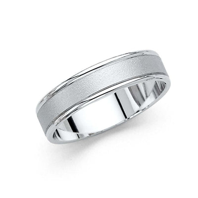 14K White Gold Polished 5mm Sand Blast Non Sizeable Fancy Wedding Band