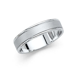 14K White Gold Polished 5mm Sand Blast Non Sizeable Fancy Wedding Band