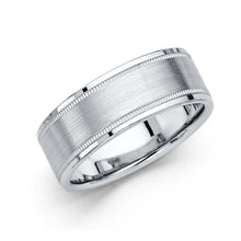 Load image into Gallery viewer, 14K White Gold Polished 8mm Brushed Non Sizeable Fancy Wedding Band