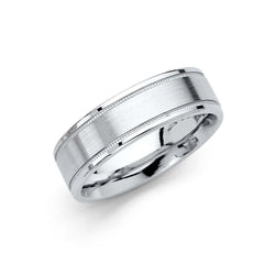 14K White Gold Polished 6mm Brushed Non Sizeable Fancy Wedding Band