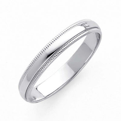 14K White Gold 3mm Plain Regular Fit Milgrain Wedding Band