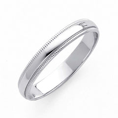 14K White Gold 3mm Plain Regular Fit Milgrain Wedding Band
