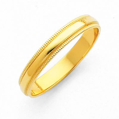 14K Yellow Gold 3mm Plain Regular Fit Milgrain Wedding Band
