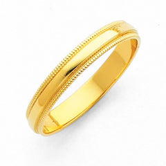 14K Yellow Gold 3mm Plain Regular Fit Milgrain Wedding Band