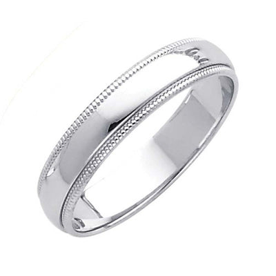 14K White Gold 4mm Plain Regular Fit Milgrain Wedding Band