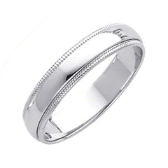 14K White Gold 4mm Plain Regular Fit Milgrain Wedding Band