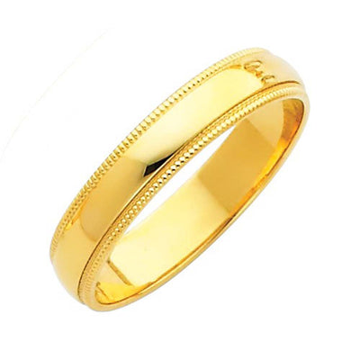 14K Yellow Gold 4mm Plain Regular Fit Milgrain Wedding Band