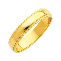 14K Yellow Gold 4mm Plain Regular Fit Milgrain Wedding Band