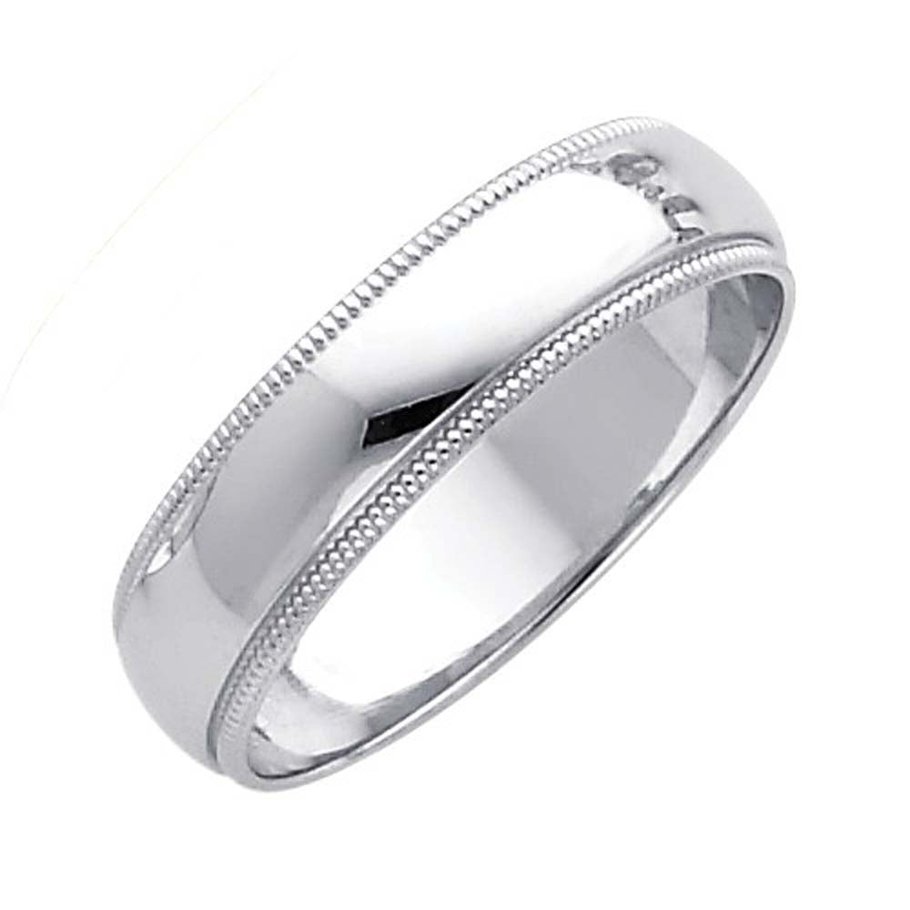 14K White Gold 5mm Plain Regular Fit Milgrain Wedding Band
