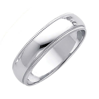14K White Gold 5mm Plain Regular Fit Milgrain Wedding Band