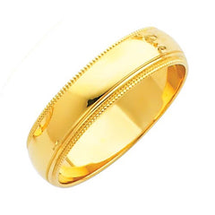 14K Yellow Gold 5mm Plain Regular Fit Milgrain Wedding Band