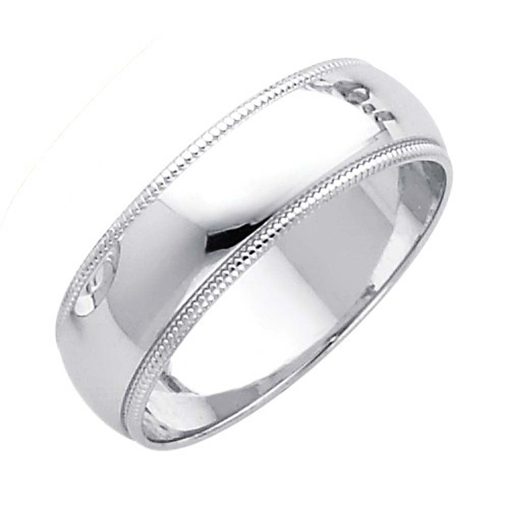 14K White Gold 6mm Plain Regular Fit Milgrain Wedding Band