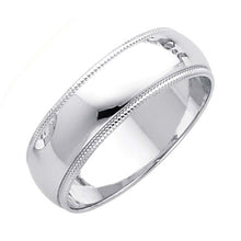 Load image into Gallery viewer, 14K White Gold 6mm Plain Regular Fit Milgrain Wedding Band