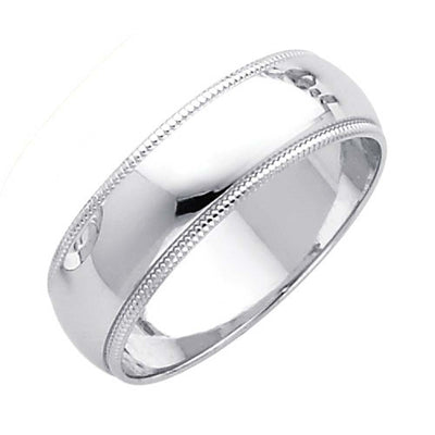 14K White Gold 6mm Plain Regular Fit Milgrain Wedding Band