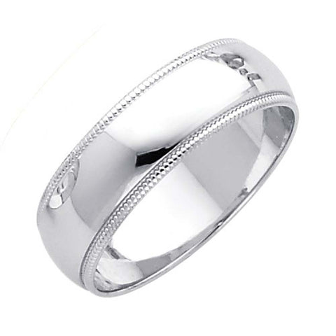 14K White Gold 6mm Plain Regular Fit Milgrain Wedding Band