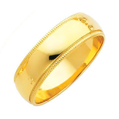 14K Yellow Gold 6mm Plain Regular Fit Milgrain Wedding Band