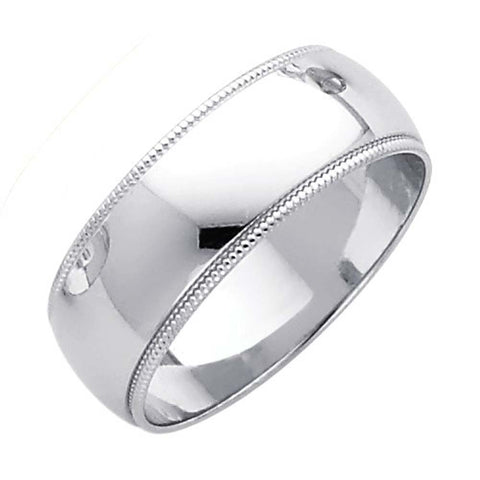 14K White Gold 7mm Plain Regular Fit Milgrain Wedding Band