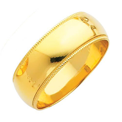14K Yellow Gold 7mm Plain Regular Fit Milgrain Wedding Band