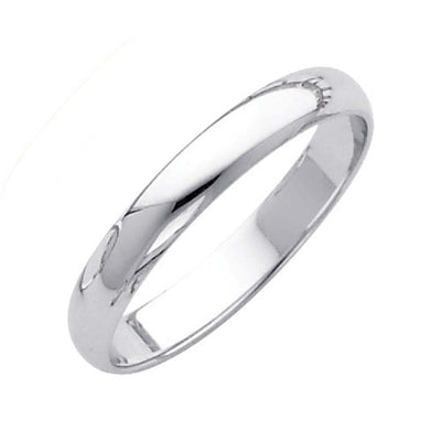 14K White Gold Polished 3mm Plain Regular Fit Wedding Band