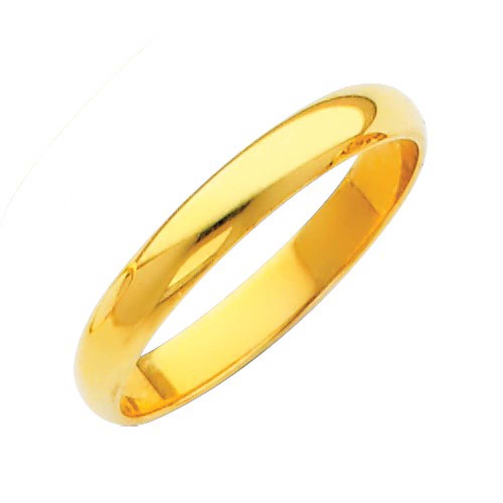 14K Yellow Gold Polished 3mm Plain Regular Fit Wedding Band