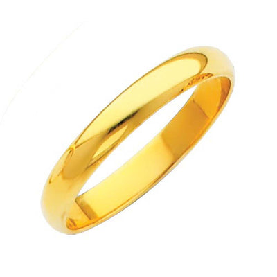 14K Yellow Gold Polished 3mm Plain Regular Fit Wedding Band