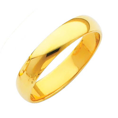 14K Yellow Gold Polished 4mm Plain Regular Fit Wedding Band