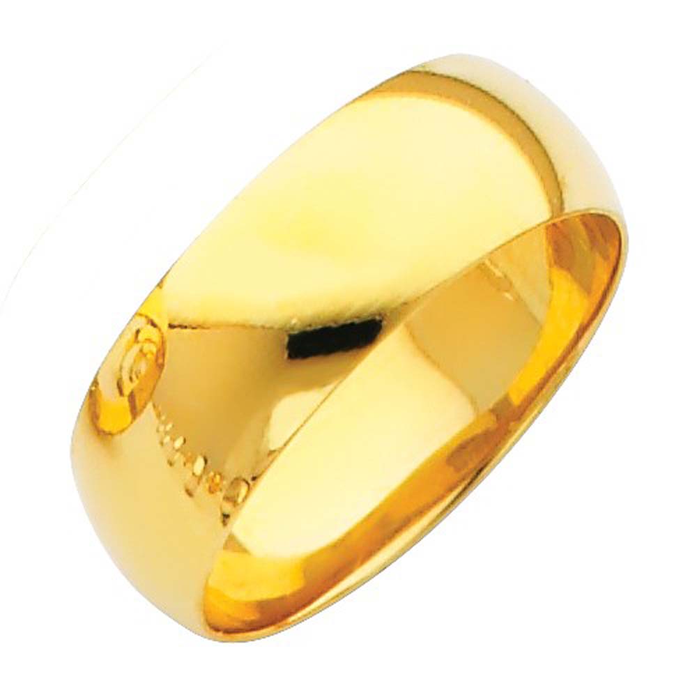 14K Yellow Gold Polished 7mm Plain Regular Fit Wedding Band