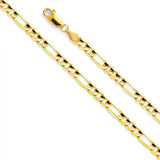 14K Yellow Gold 4.6mm Lobster Figaro 3? Concave Light Link Chain With Spring Clasp Closure