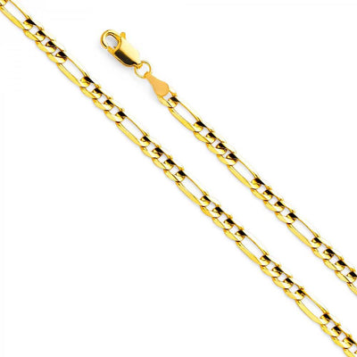 14K Yellow Gold 3.9mm Lobster Figaro 3+1 Concave Light Link Chain With Spring Clasp Closure