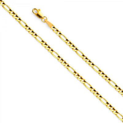 14K Yellow Gold 3.1mm Lobster Figaro 3+1 Concave Light Link Chain With Spring Clasp Closure