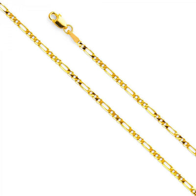 14K Yellow Gold 2.2mm Lobster Figaro 3+1 Concave Light Link Chain With Spring Clasp Closure
