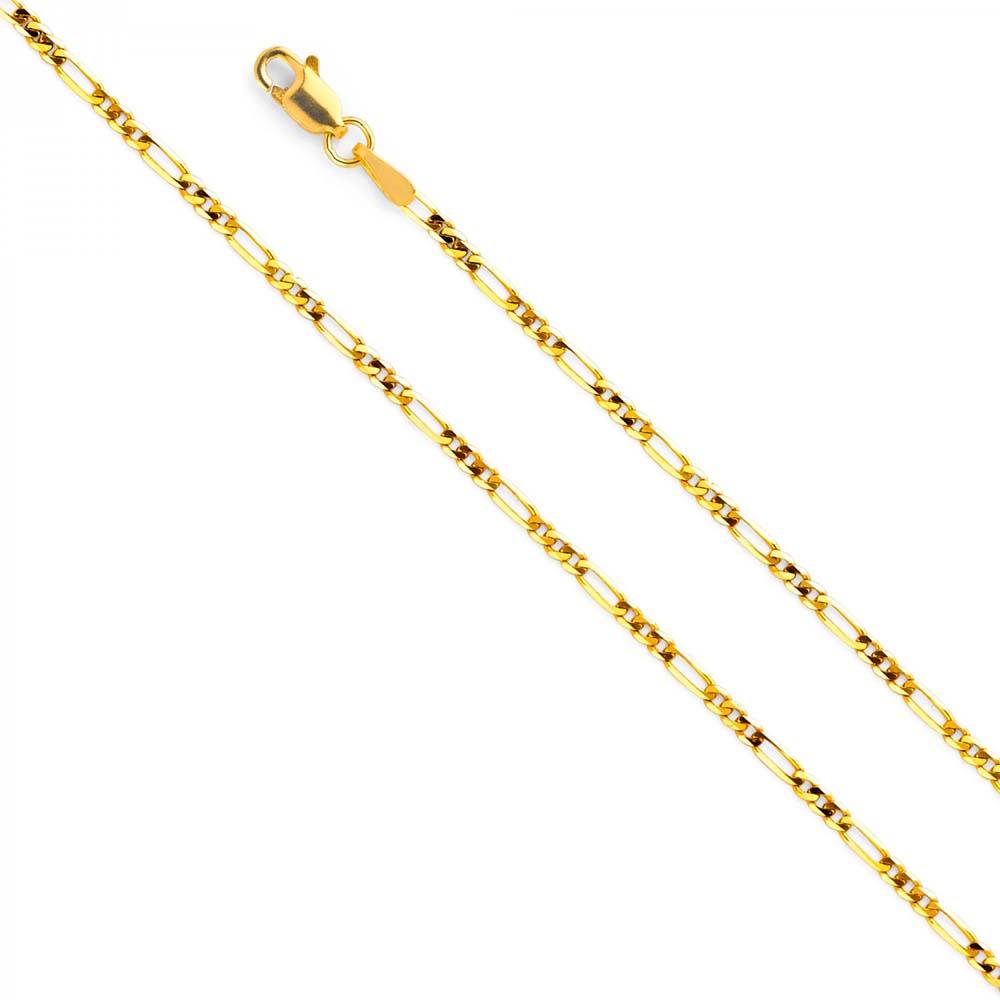 14K Yellow Gold 1.9mm Lobster Figaro 3? Concave Light Link Chain With Spring Clasp Closure