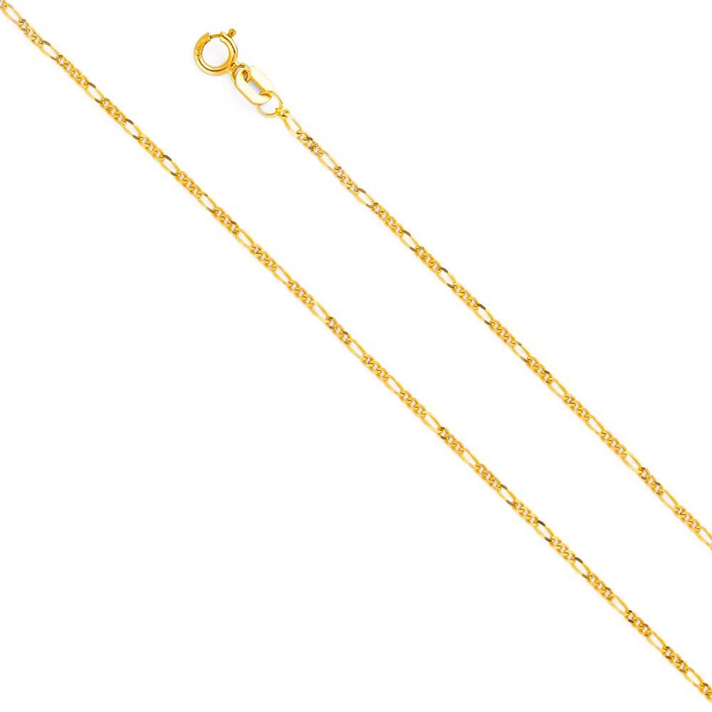 14K Yellow Gold 1.2mm Lobster Figaro 3? Concave Light Link Chain With Spring Clasp Closure