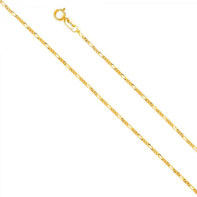 14K Yellow Gold 1.2mm Lobster Figaro 3+1 Concave Light Link Chain With Spring Clasp Closure