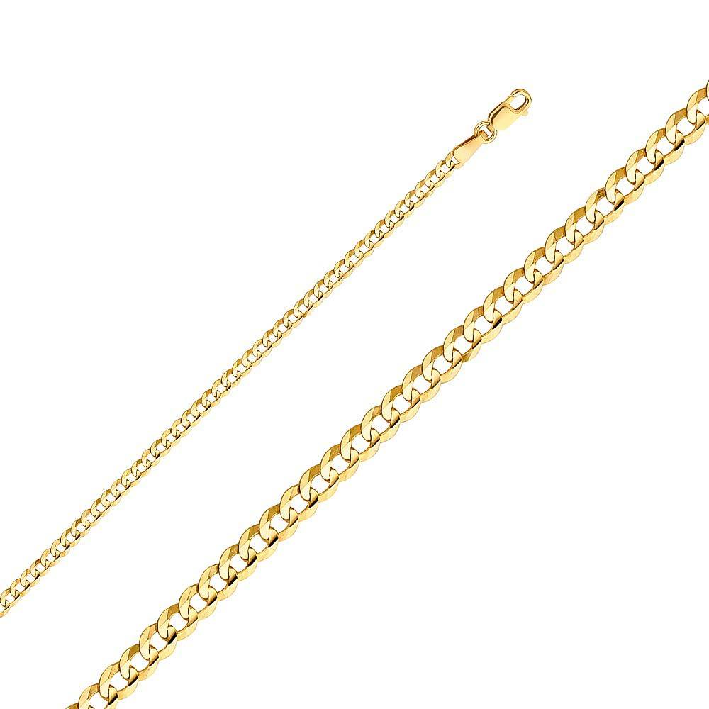 14K Yellow Gold 2.7 mm Cuban Chain Regular Link Chain With Spring Clasp Closure