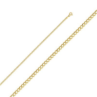 14K Yellow Gold 050-2.0MM Cuban Curb Link Chain with Spring Ring Clasp Closure