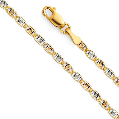 14K Gold 2mm Spring Ring Valentino Diamond Cut 3 Color Link Chain With Spring Clasp Closure - silverdepot