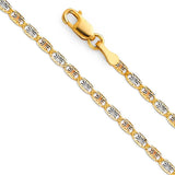 14K Gold 2mm Spring Ring Valentino Diamond Cut 3 Color Link Chain With Spring Clasp Closure