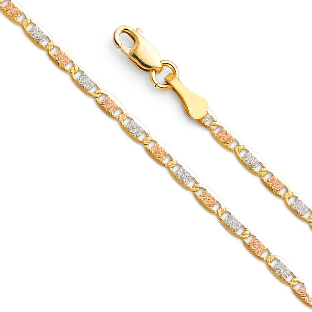 14K Gold 2.1mm Lobster Valentino 3 Color Link Chain With Spring Clasp Closure - silverdepot