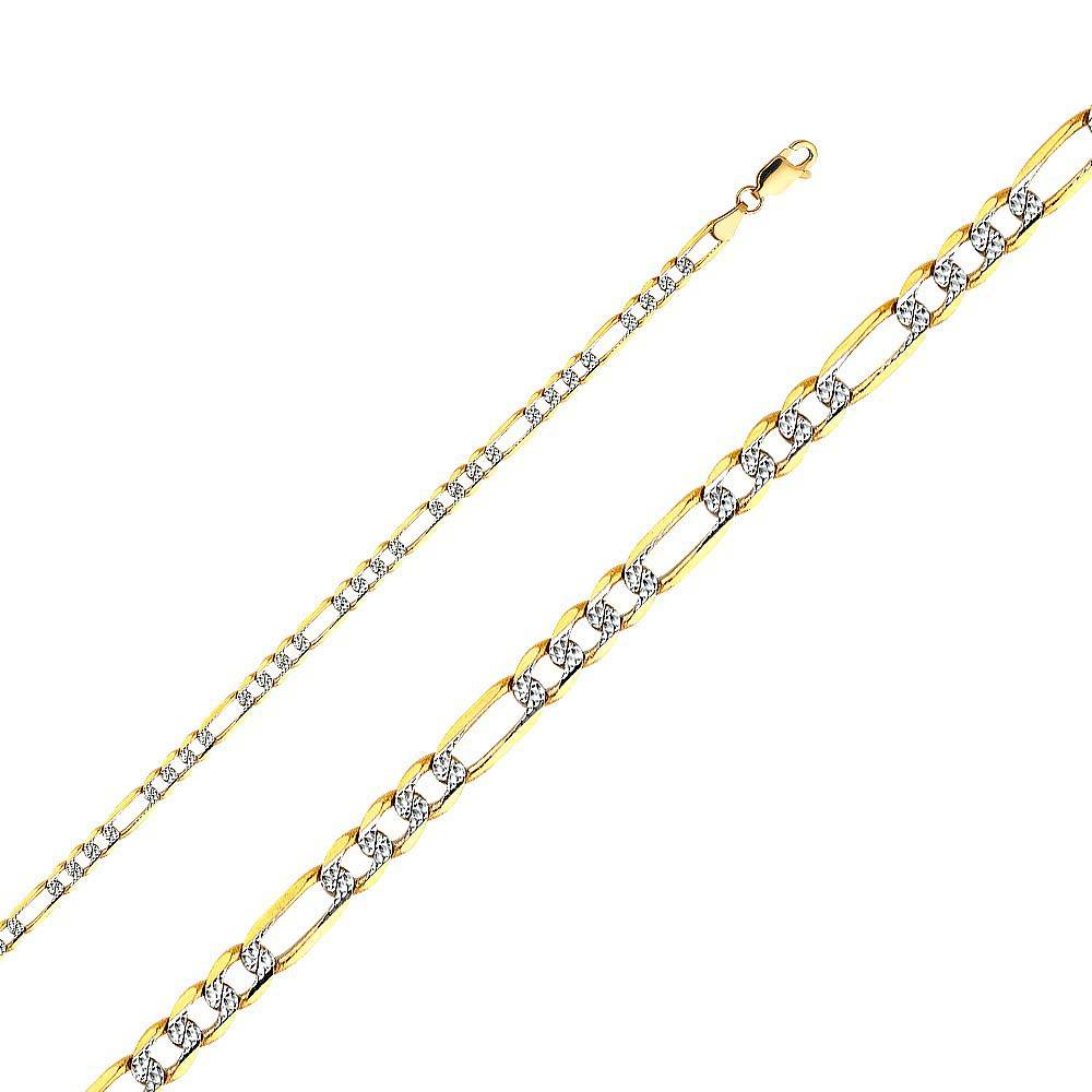 14K Yellow Gold 3.8mm Lobster Figaro 3? WP Light Link Chain With Spring Clasp Closure