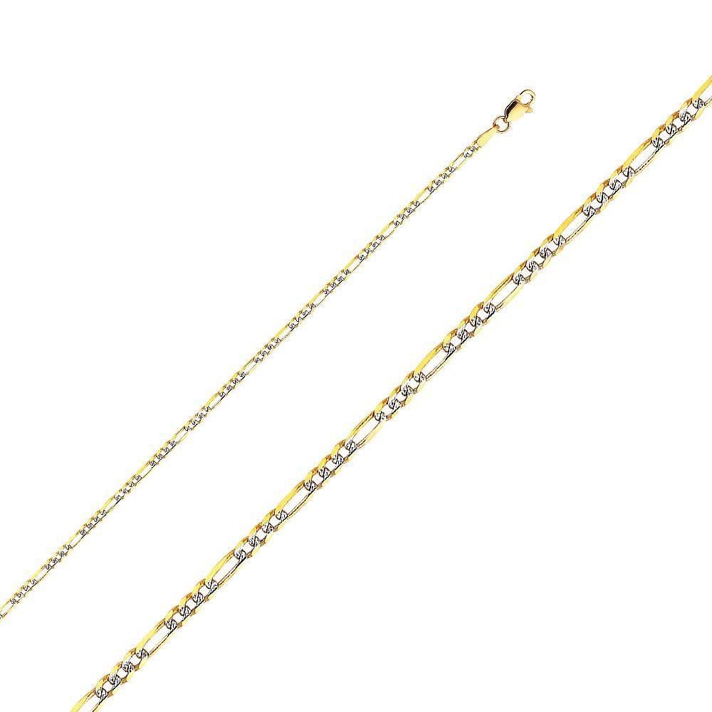 14K Yellow Gold 2.3mm Lobster Figaro 3? WP Light Link Chain With Spring Clasp Closure