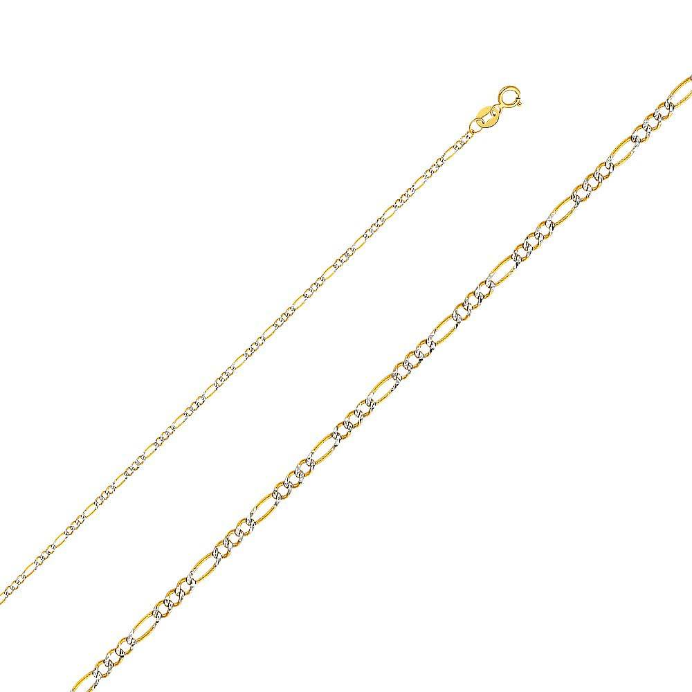 14K Yellow Gold 1.8mm Figaro 3? WP Regualar Link Chain With Spring Ring Clasp Closure